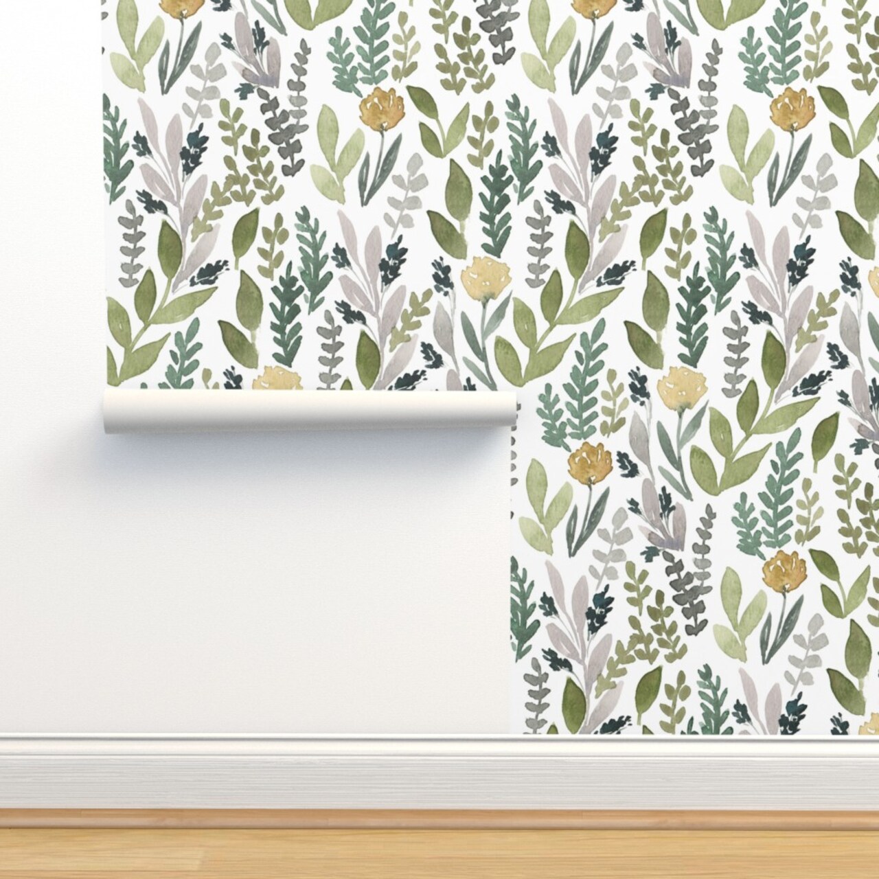 Spring Leaves Green Botanical Modern Custom Removable Wallpaper by Spoonflower Peel & Stick Wallpaper 2FT Wide